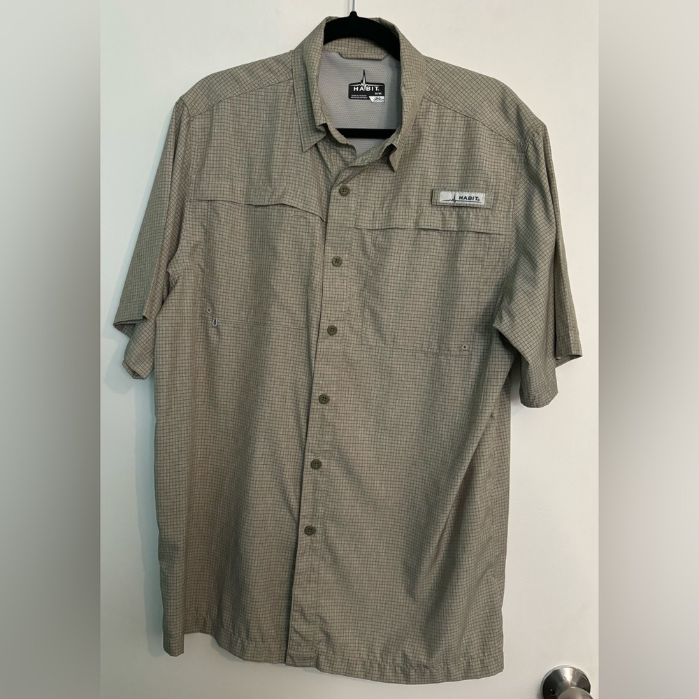 Habit Mens Short Sleeve Premier Fishing Shirt -Burnt Olive Check Heather Sz Med